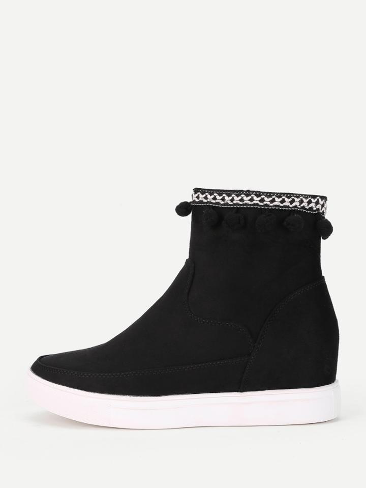 Shein Pom Pom Cuff Hidden Ankle Boots