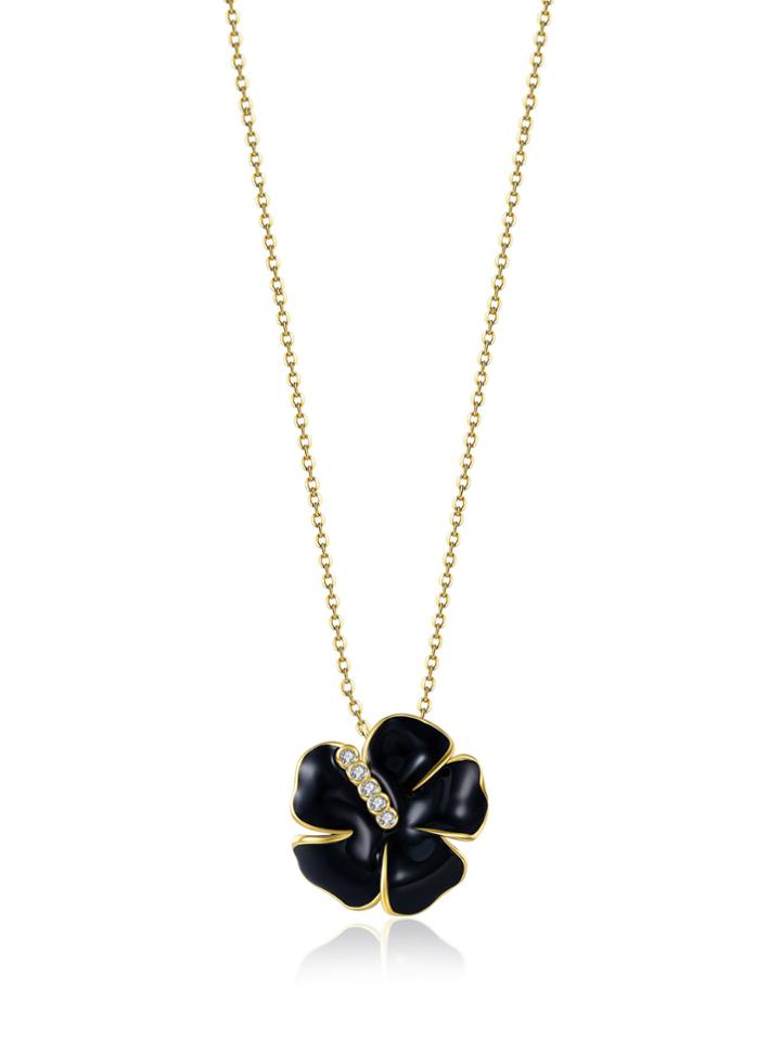 Shein Contrast Flower Pendant Necklace With Rhinestone
