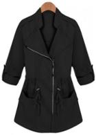Rosewe Glamorous Black Three Quarter Sleeve Coat With Zipper