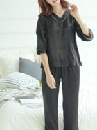 Shein Contrast Binding Satin Top & Pants Pj Set