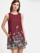 Shein Botanical Print Buttoned Keyhole Back Side Pocket Dress