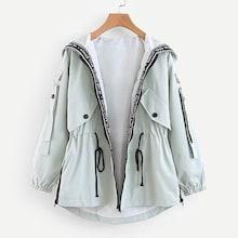 Shein Drawstring Detail Zipper Hooded Coat
