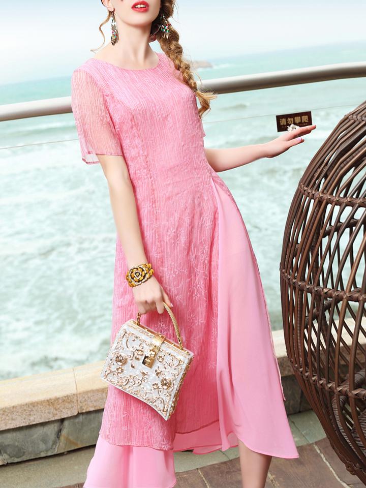 Shein Floral Pleated Split Dress