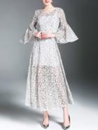 Shein Flare Sleeve Hollow Out Lace Dress With Cami Top