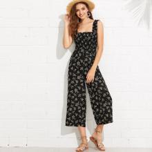Shein Calico Print Frill Trim Jumpsuit