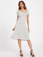 Shein Irregular Neckline Horizon Striped Dress