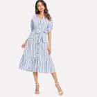 Shein Ruffle Hem Tie Waist Stripe Dress