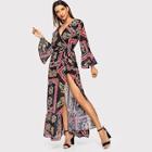 Shein Self Tie Floral Print Flounce Sleeve Dress