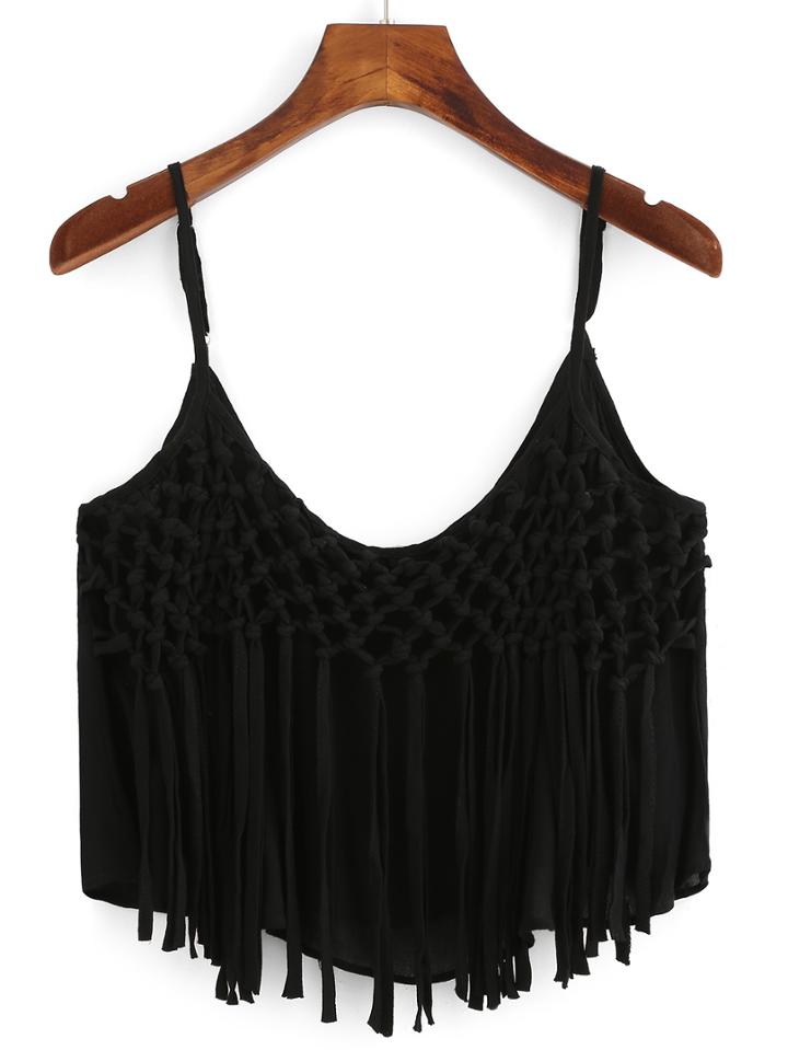 Shein Macrame Fringe Trimmed Crop Cami Top