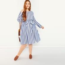 Shein Plus Self Belted Striped Dress