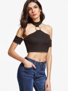 Shein Black Crop O Ring Halter Top