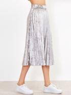 Shein Silver Pleated Velvet Skirt