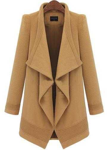 Shein Camel Lapel Long Sleeve Belt Woolen Coat