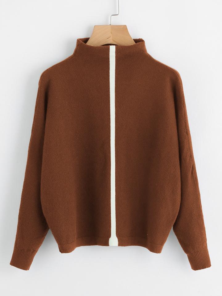 Shein Mock Neck Contrast Panel Batwing Sweater