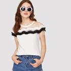 Shein Mesh Shoulder Pleated Frill Detail Top