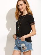 Shein Black Taped Trim Short Sleeve T-shirt
