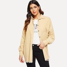 Shein Button Up Frayed Hem Pocket Front Coat