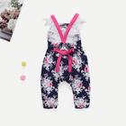 Shein Toddler Girls Floral Print Contrast Eyelash Lace Detail Jumpsuit