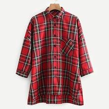 Shein Dip Hem Plaid Oversize Blouse