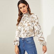 Shein Frilled Collar Keyhole Back Chain Top