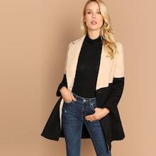Shein Double Breasted Color Block Notch Neck Coat