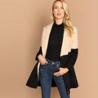 Shein Double Breasted Color Block Notch Neck Coat