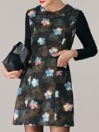 Shein Multicolor Lapel Long Sleeve Print Pockets Dress