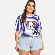 Shein Plus Cartoon Print Striped T-shirt