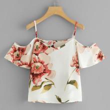 Shein Floral Print Cold Shoulder Top