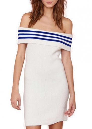 Rosewe Enchanting Open Back Boat Neck White Sheath Dress