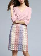 Shein Pink V Neck Stars Applique Pouf Shift Dress
