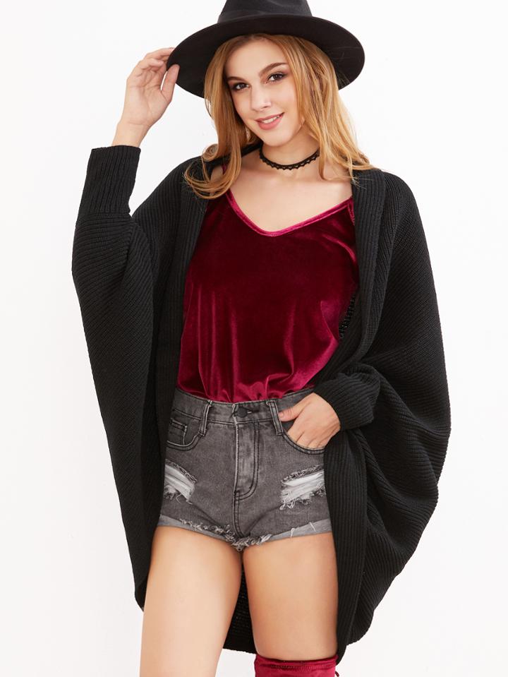 Shein Black Shawl Collar Open Front Cocoon Cardigan