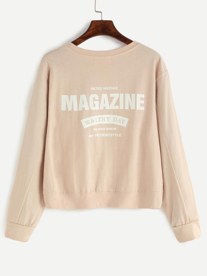 Shein Apricot Letter Print Sweatshirt
