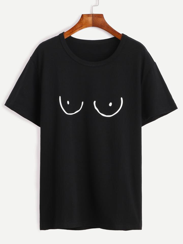 Shein Black Print Casual T-shirt