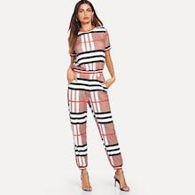 Shein Mixed Striped Ringer Tee & Pants Set
