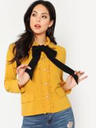 Shein Contrast Bow Tie Neck Frilled Jacket