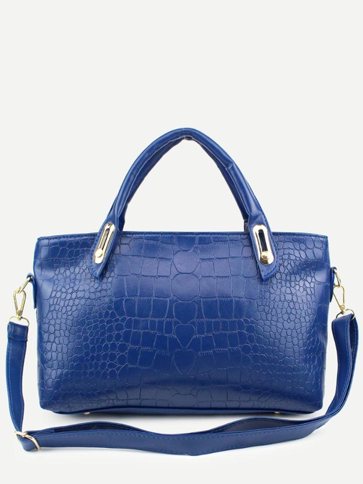 Shein Blue Crocodile Embossed 3pcs Bag Set