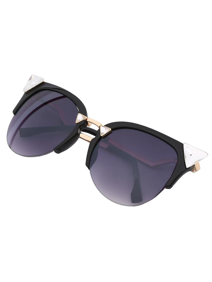 Shein Black Half Frame Rhinestone Featured Sunglasses
