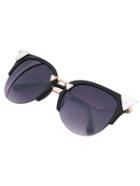 Shein Black Half Frame Rhinestone Featured Sunglasses