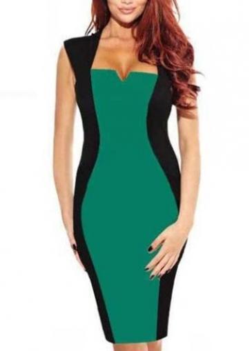 Rosewe Pretty Tank Pattern Green And Black Sheath Dress