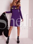 Shein Purple Long Sleeve Off The Shoulder Eyes Print Dress