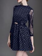 Shein Blue Stand Collar Sweet Mature Plaid Dress