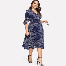 Shein Plus Damask Print Knot Cuff Dress