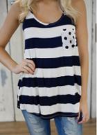 Rosewe White And Black Stripe Print Tank Top