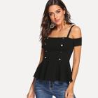 Shein Double Button Cold Shoulder Peplum Top