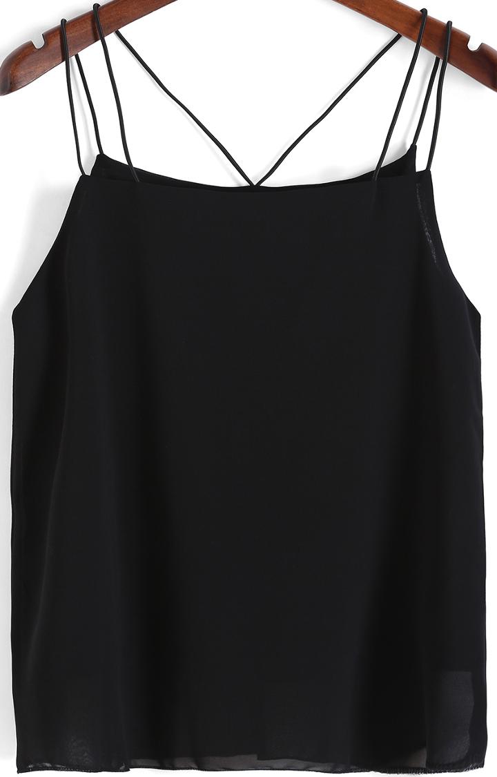 Shein Black Spaghetti Strap Chiffon Cami Top