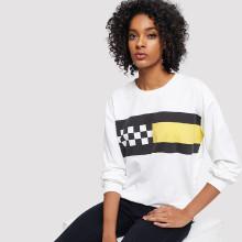 Shein Color Block Gingham Sweatshirt