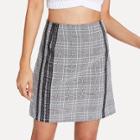 Shein Lace Tape Side Plaid Skirt