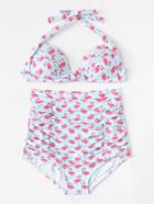 Shein Flamingo Print Ruched Bikini Set