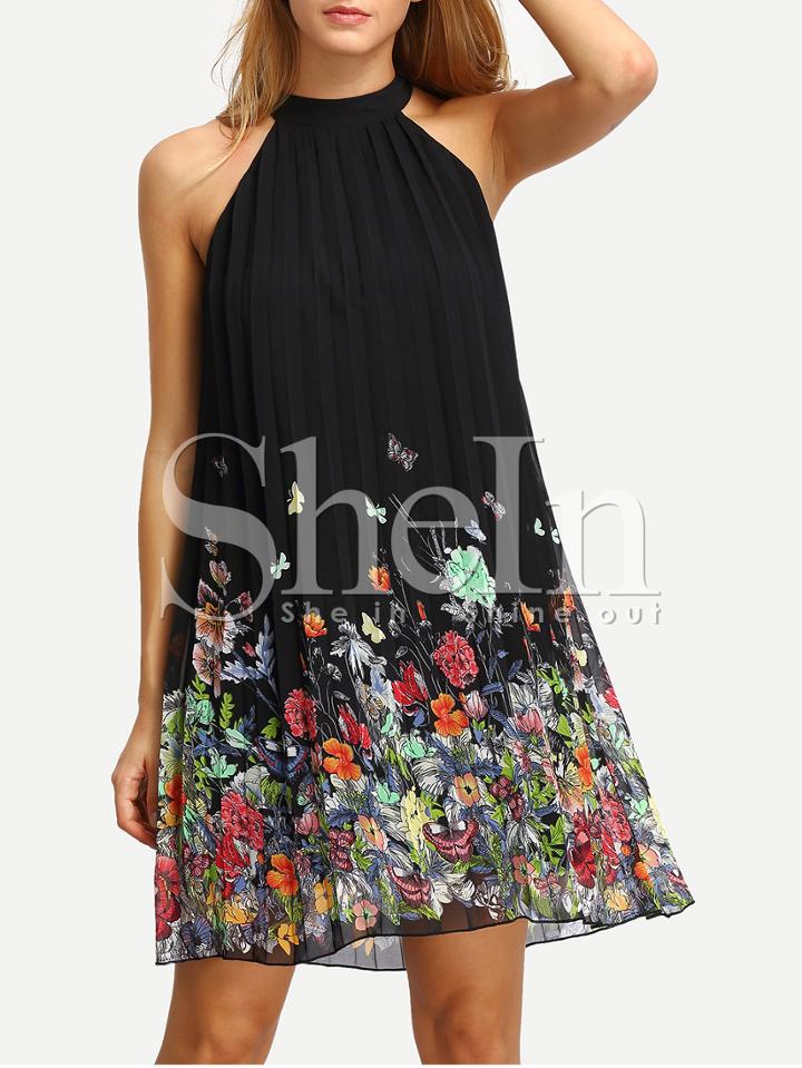 Shein Black Print Cut Away Shift Dress